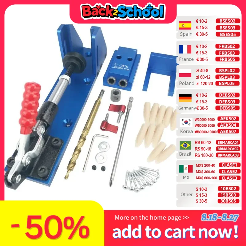 ALLSOME Strumento di Lavorazione del Legno Tasca Foro Jig con Toggle Morsetto e 9.5 millimetri Punta Del Trapano PH1 CACCIAVITE Per Falegname Ferramenteria E Attrezzi