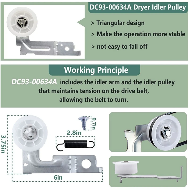 Dryer Repair Kit Includes DC97-16782A Dryer Roller Includes DC93-00634A Idler Pulley For Samsung Dryer