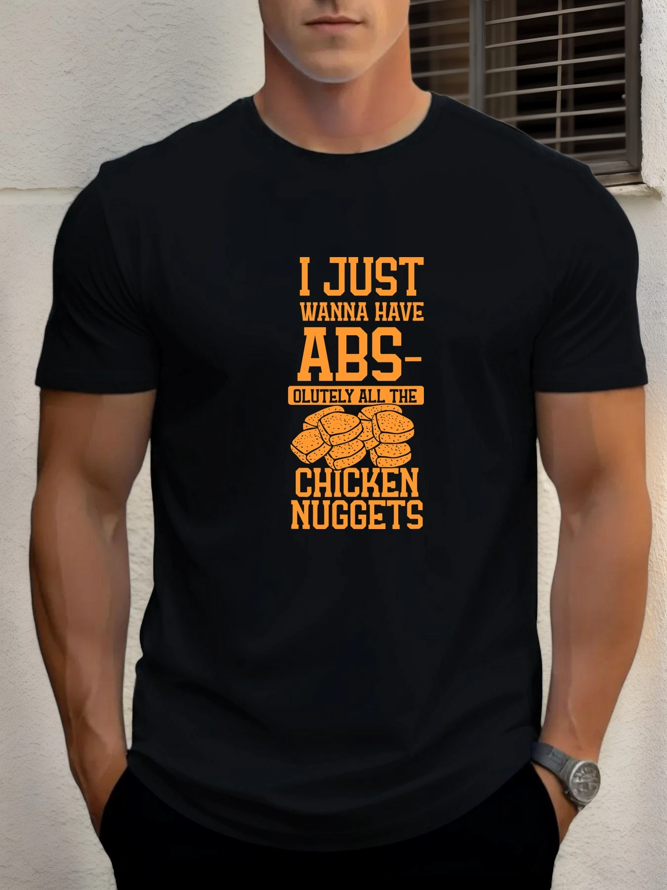 

2025 Summer Men's Cotton T Shirt I JUST WANNA HAVE ABS Print Round Neck T-Shirt Casual Breathable Street Style Daily Top
