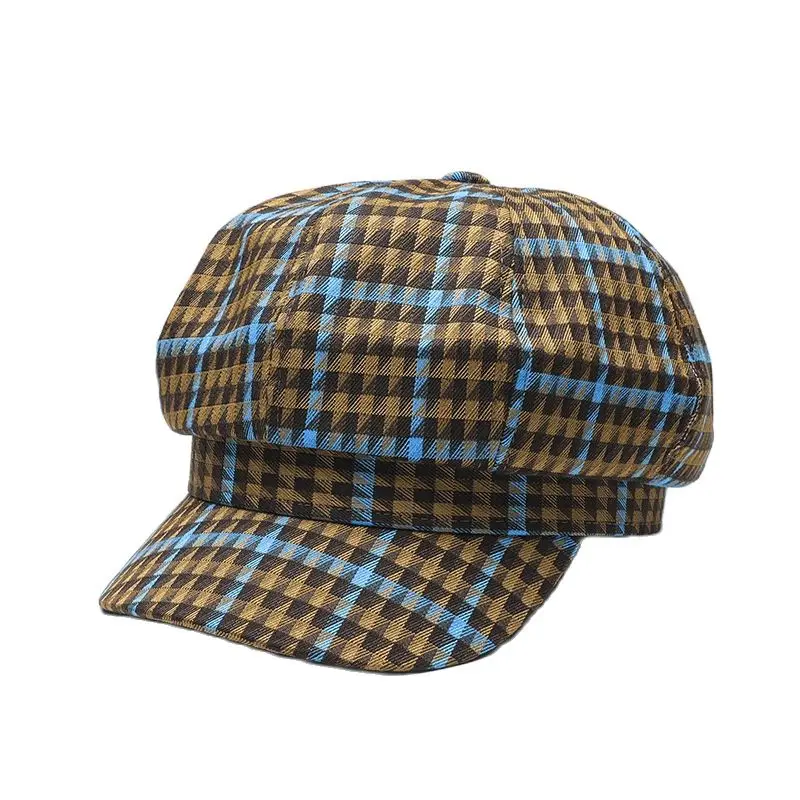 Houndstooth Luxury Beret Hats For Women Plaid Octagonal Hat Autumn Sun Visor British Vintage Baseball Cap Fashion Girls Berets