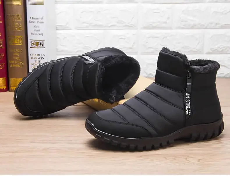 Herren Herbst-Winter Schneestiefel mit Seitenreißverschluss, Wasserdicht, Plüsch Gefüttert, Warme Freizeitschuhe aus Baumwolle, Kostenloser Versand – Detail 8