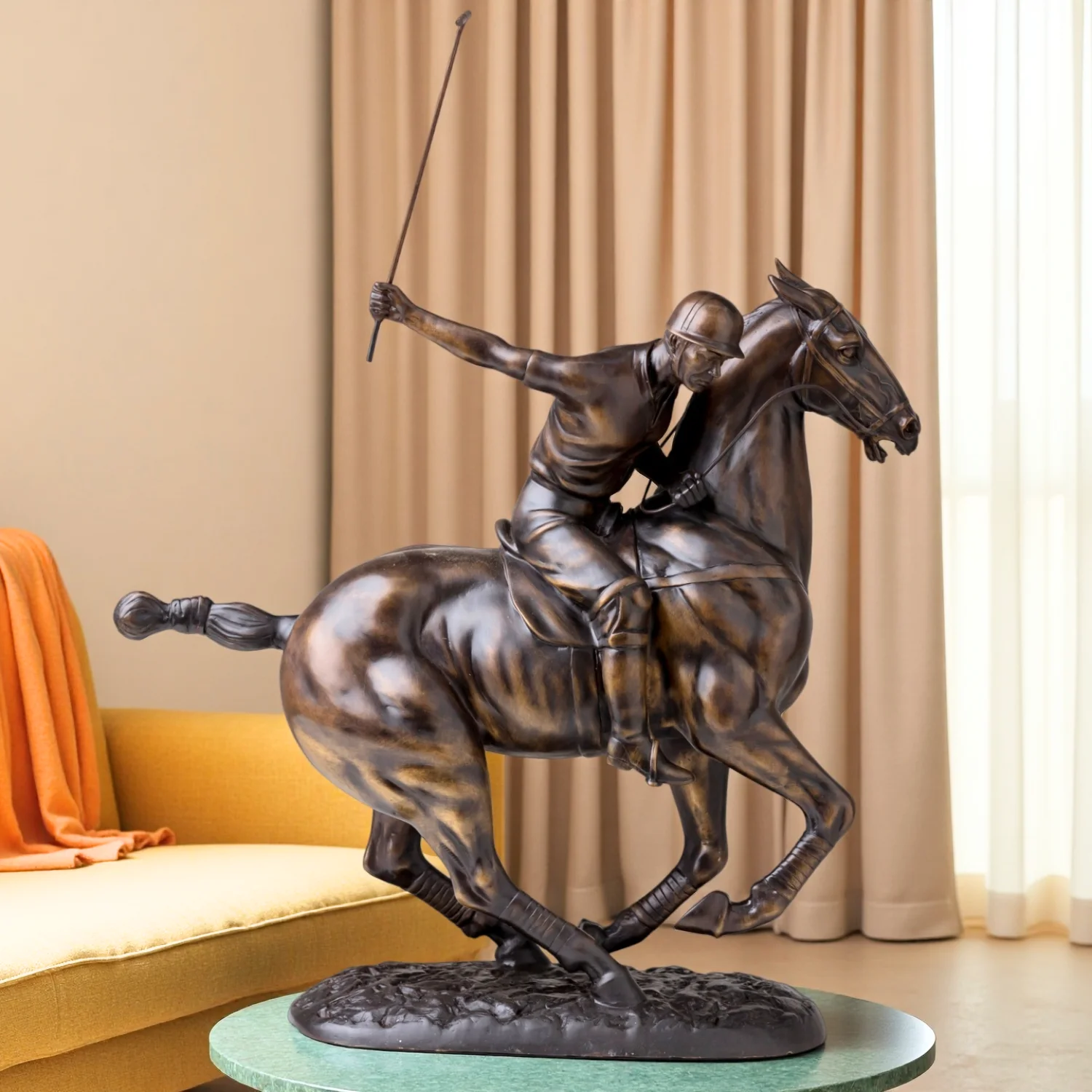 

24inch Famous Bronze Polo Player and Horse Statue Hot Casting Large Polo Player Horse Jockey Bronze Sculpture Home Garden Decor