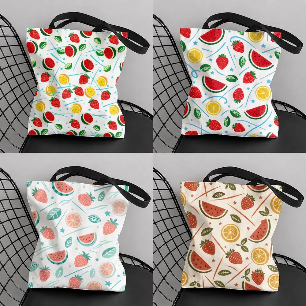 Summer Mixed Fruits Storage Bags Canvas Tote Bag Double-Sided Print Lightweight Shoulder Travel Beach Bag Gift Eco