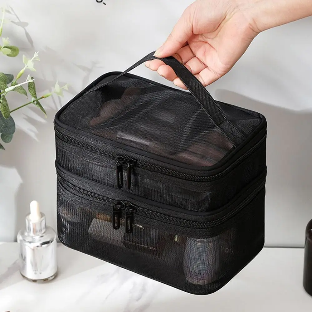 Fashion Transparent Mesh Travel Cosmetic Bag Storage Large Capacity Make Up Organizer Bag 1/2/3 layer Makeup Case Women's
