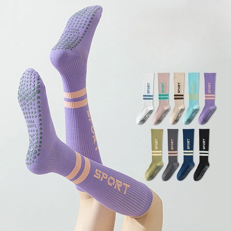 

Женские носки для йоги, чулки с буквенным принтом, хлопковые дышащие спортивные носки для танцев, повседневные полосатые силиконовые противоскользящие носки для пилатеса, носки