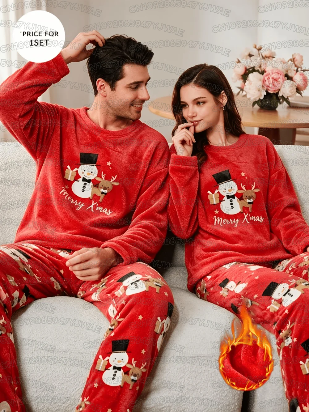 Conjunto de pijamas de franela para hombre y mujer, con motivos navideños, ideal para parejas, con estampado de muñeco de nieve y pantalones de franela. Ropa de dormir cálida para el invierno.
