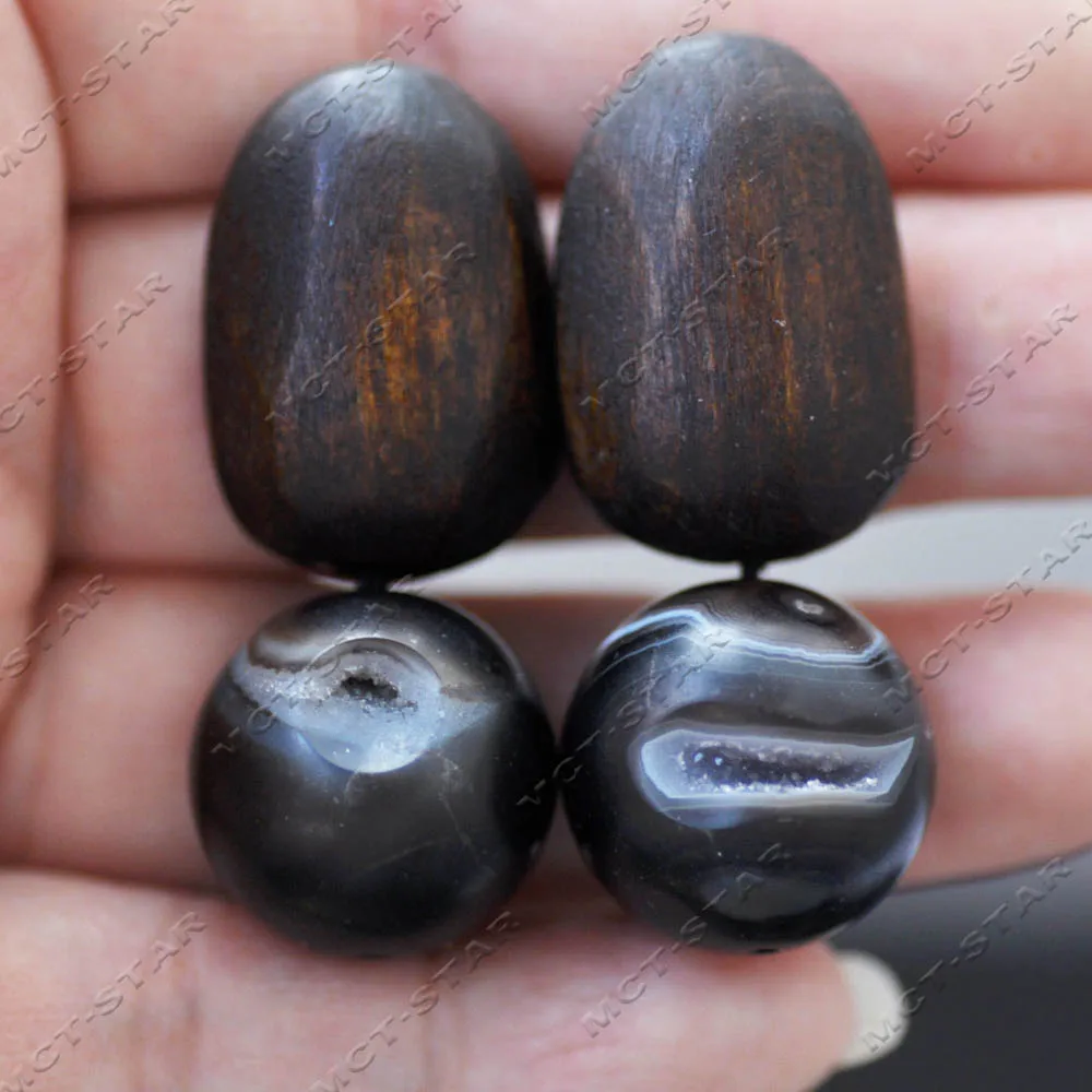 

Z14570 Creativity 2'' 20mm Natural Round Crystal Cave Agate Egg Wood Dangle Earring