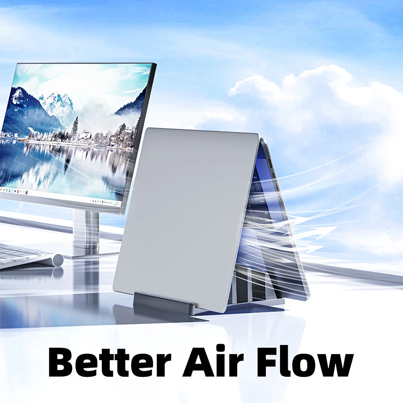 Laptop Vertical Stand with External Monitor Suspension Side-Standing Vertical Placement Airflow Cooling Support Storage Shelf