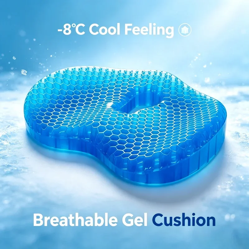 Breathable Thick Honeycomb Gel Cooling Cushion, Silicone Ice Pad Long Sitting Mat for Office Home Commuter Car Chair Summer Use