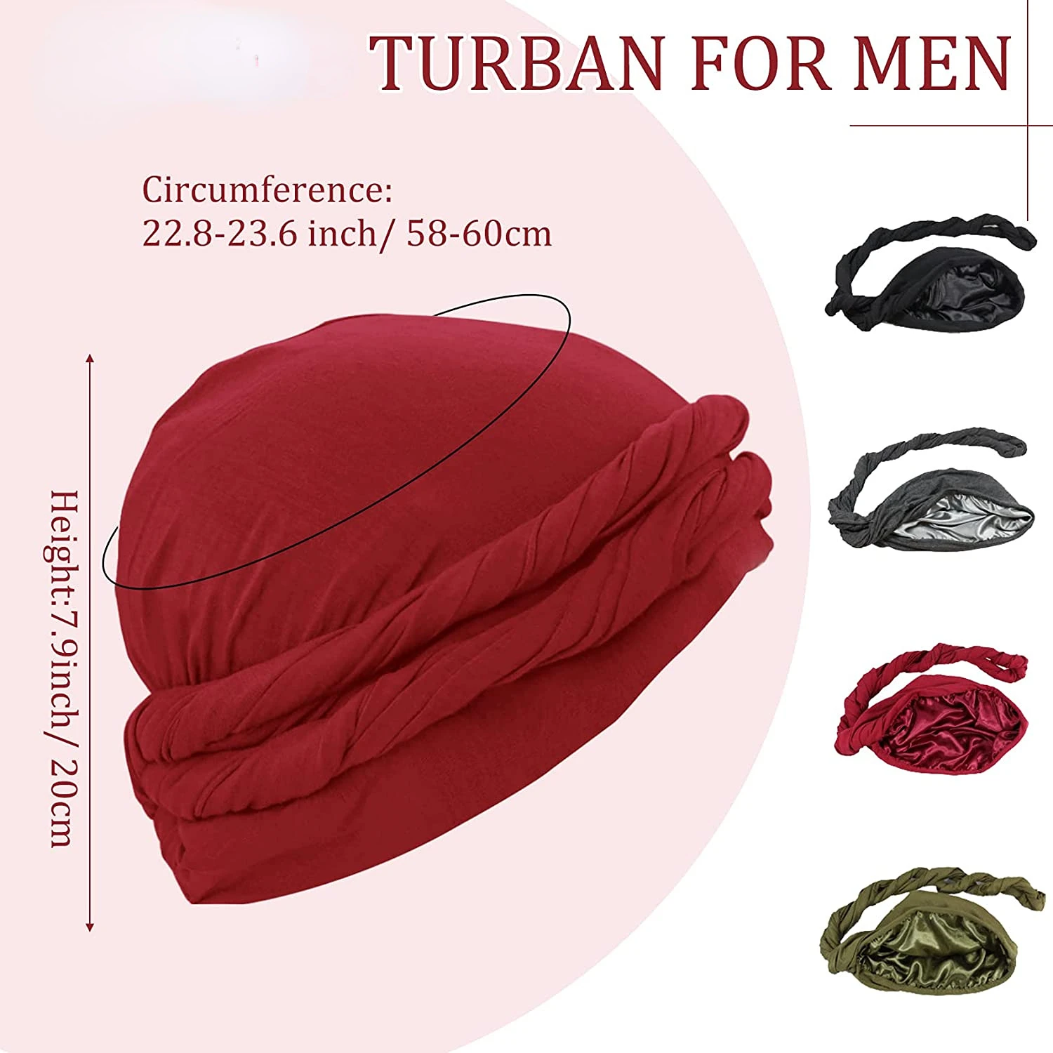 Men Fashion Vintage Halo Turban Solid Casual Style Head Wrap For Decoration Double-layer Breathable Head Scarf Elastic Caps