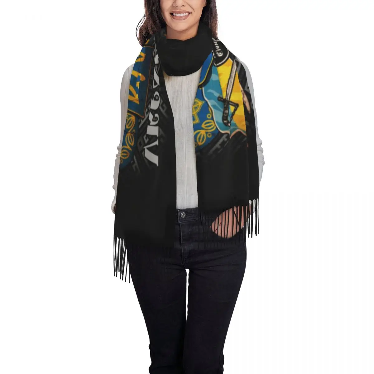 Ladies Large Day Of Unity Of Ukraine Scarves Women Winter Soft Warm Tassel Shawl Wraps Ukrainian Proud Flag Scarf