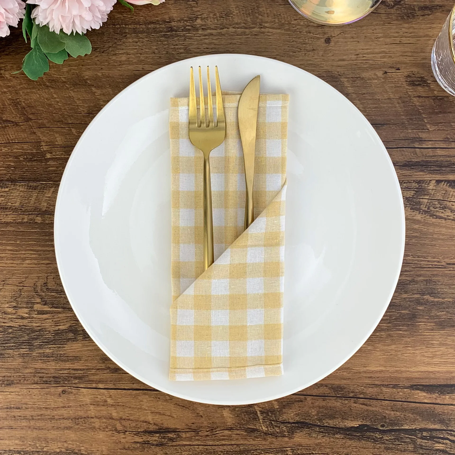 1pc 40x40cm Gingham Napkins Cotton Small Check Cloth Table Napkin Wedding Christmas Party Red Black Yellow Khaki Dust Blue