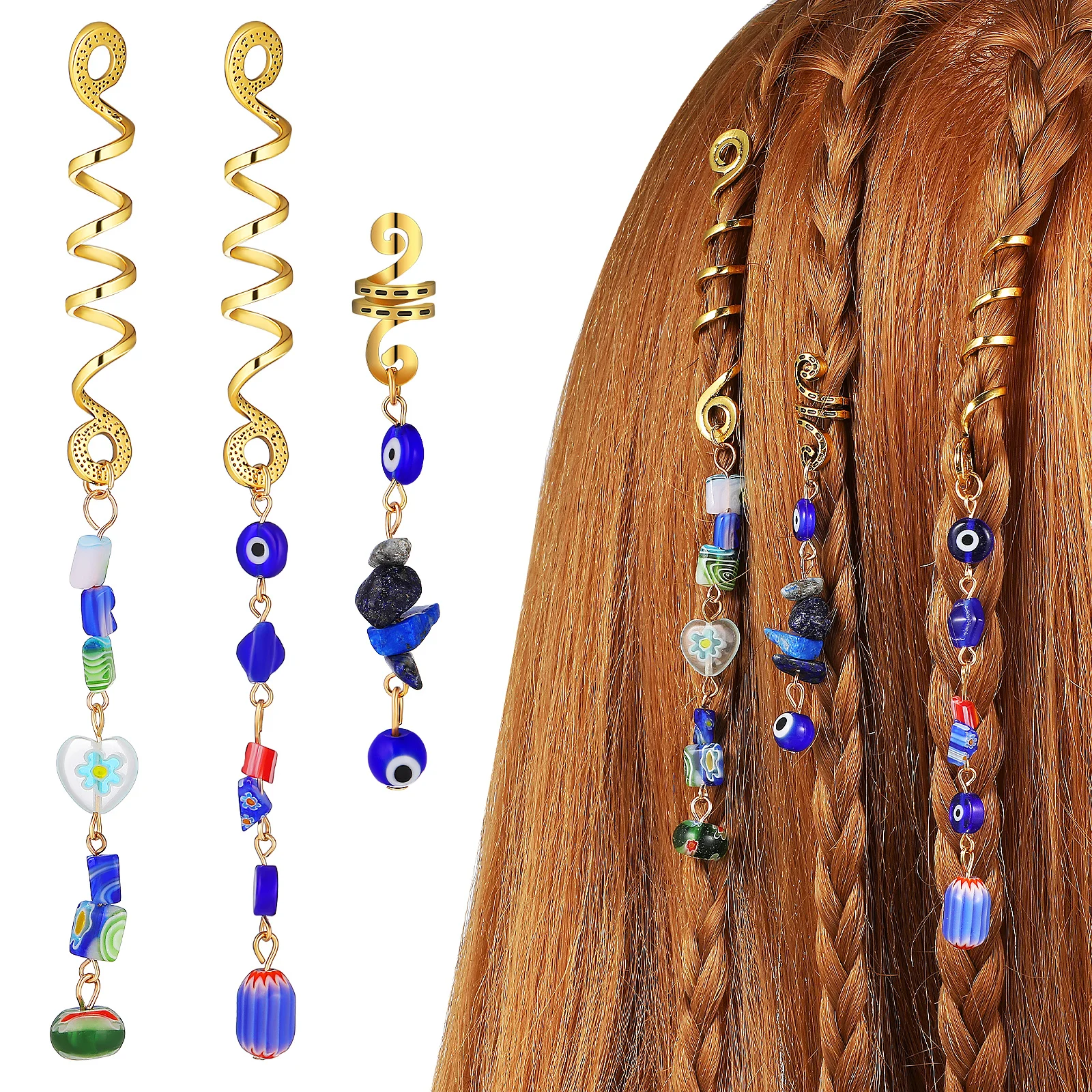 

3 Pcs Eye Stone Accessories Braids Beads Jewelry for Women Hair Jewelry For Braids Hair Charms Braid Rings Lightweight