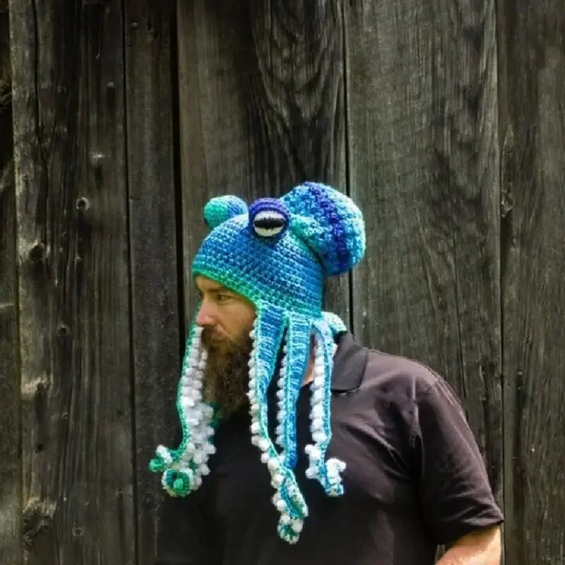 New Year\'s New Octopus Hat Autumn And Winter New Creative Hand Knitted Crochet Wool Octopus Funny Squid HAT Party Dress Up