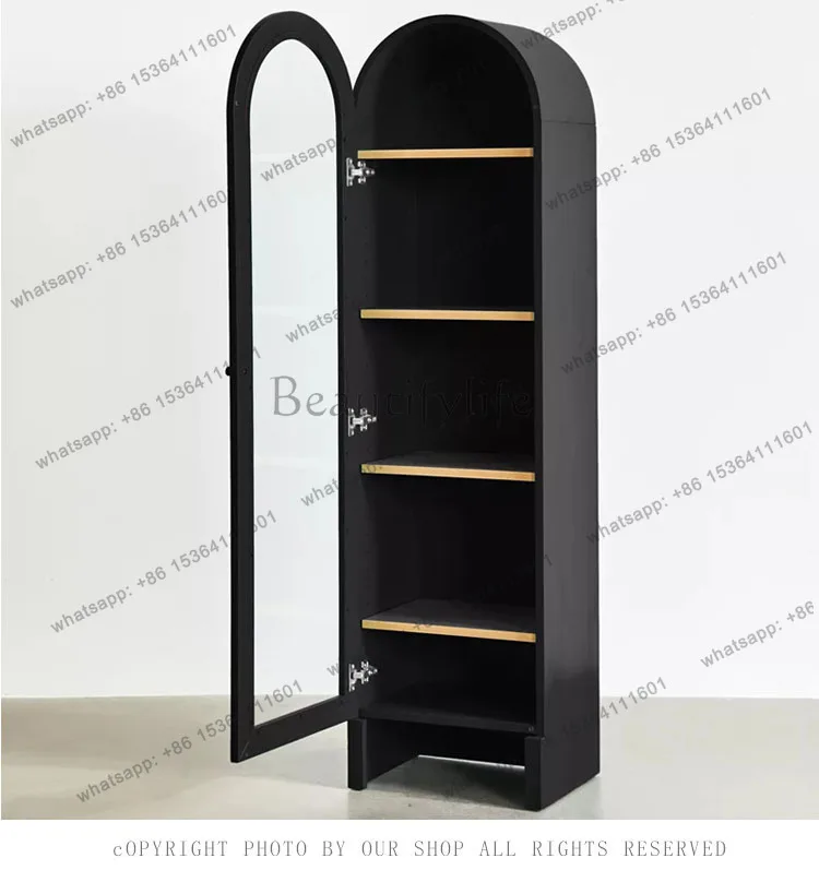 American Style Solid Wood Arch Side Cabinet Bohemian Antique Display Curved Bookshelf Customizable Furniture