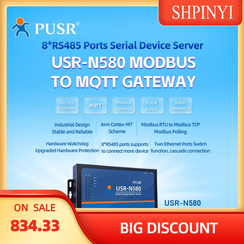 

USR-N580 8-канальный шлюз MQTT Modbus RS485, последовательный порт в TCP/IP, серверный преобразователь устройств Ethernet