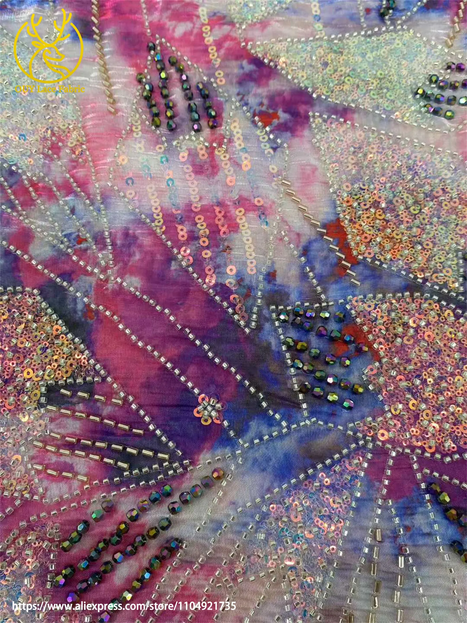 Französisch Bunte Mode Frauen Party Abendessen Kleid Nähen Material Hohe Qualität Afrikanische Pailletten Perlen Stickerei Spitze Stoffe – Detail 3