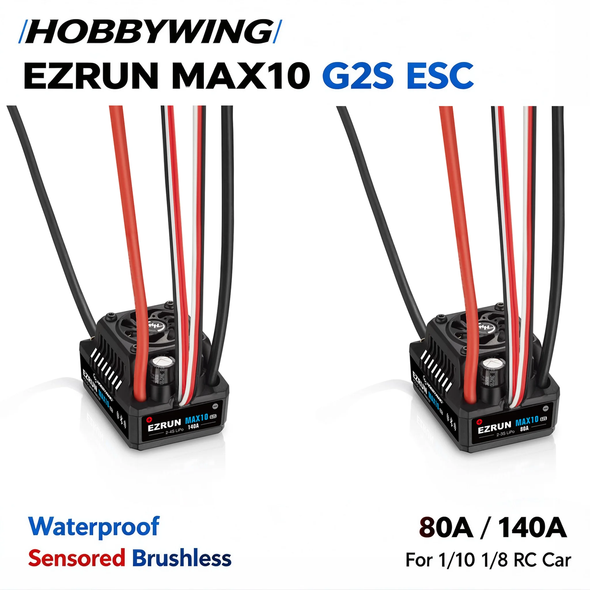 HOBBYWING EZRUN MAX10 G2S 80A 140A Waterproof Sensored Brushless ESC for 1/10 1/8 RC Buggy Offroad Truck Racing Accessories