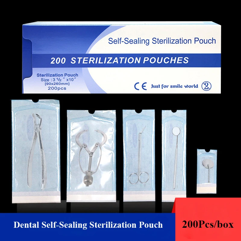 200Pcs Dental Self Sealing Sterilization Pouches Medical Disposable ETO Steam Disinfection Bags Dentist Tools Cleaning Tools