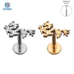 QM 1PCS ASTM F136 Titanium Threadless Piercing Push Pin Dragon Top Labret Earring Tragus Helix Jewelry