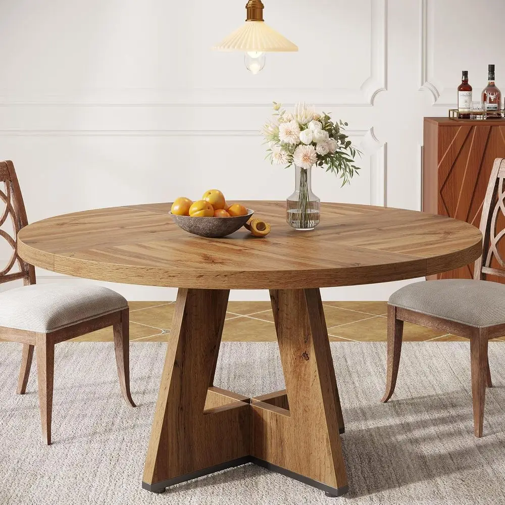 

Rustic 47 Round Wooden Dining Table for Home Living Spaces