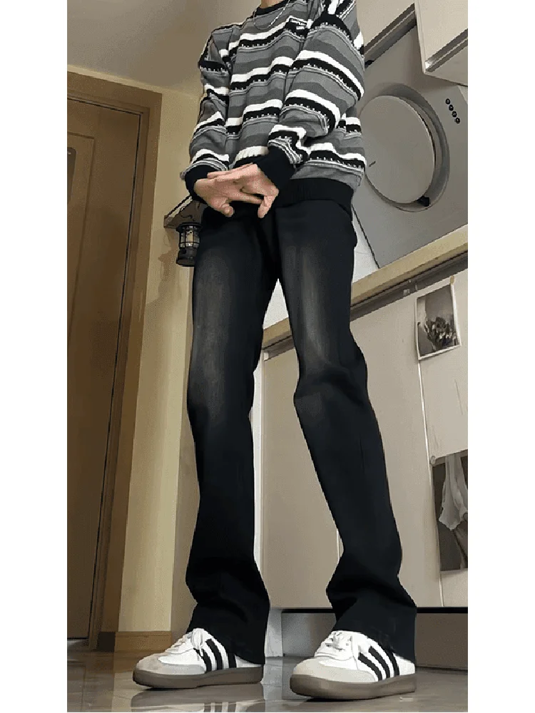 

Bla Fce Lined adient Denim Jeans Men's Autumn Winter Straight Leg Slimming Jeans High Street Vibe Wear Resistant