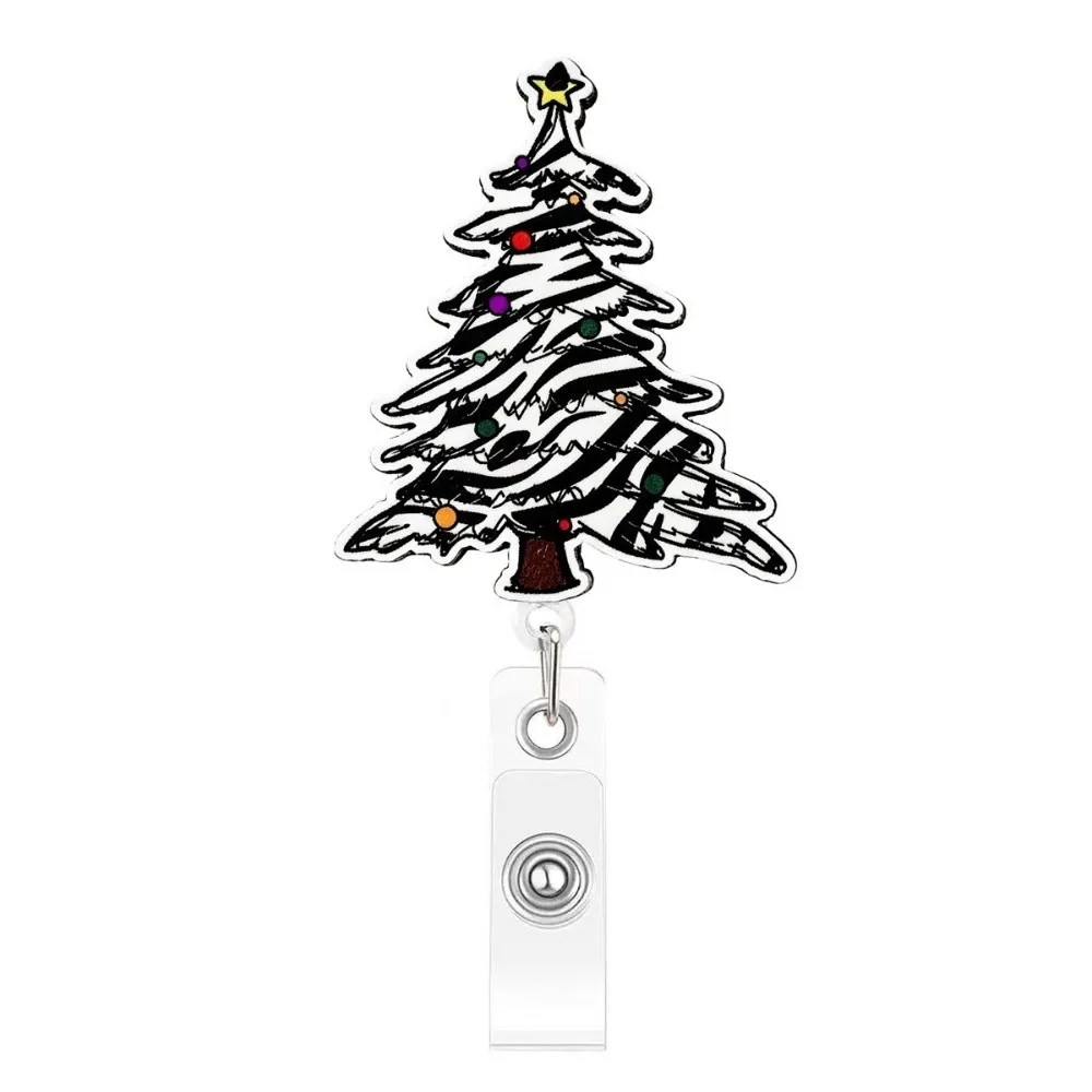 Pink Santa Christmas Badge Holder Christmas Tree Santa Claus Badge Reel Glitter Acrylic Retractable Retractable Badge Reel