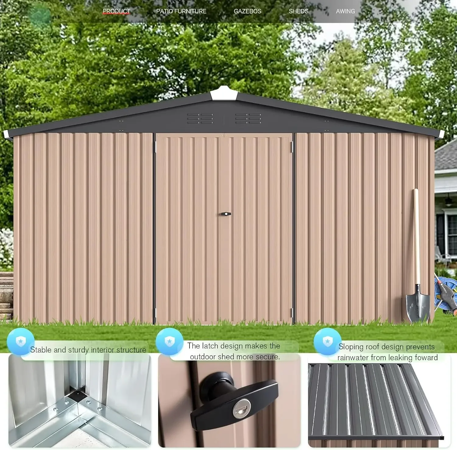 12' x 12' Shed Metal, Sheds Outdoor Storage  with Lockable Doors, Large Steel Yard Shed, Utility orage