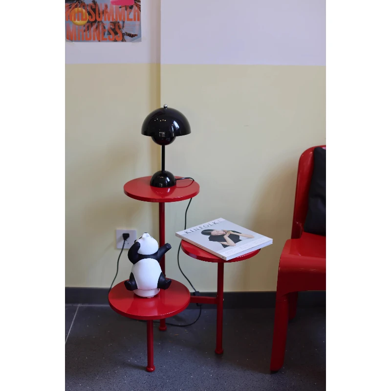 

Multi-layer side table, simple red dopamine metal interior flower stand, design art