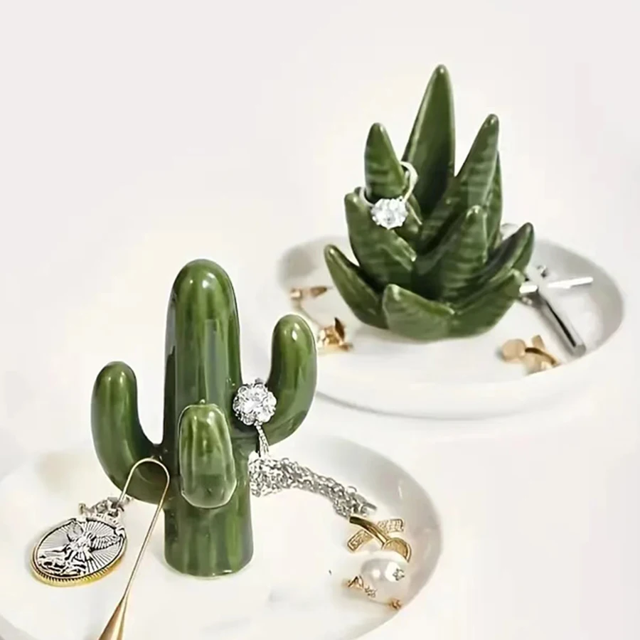 Ceramic Aloe Ring Holder Jewelry Plate Display Stand Creative Dresser Storage Tray