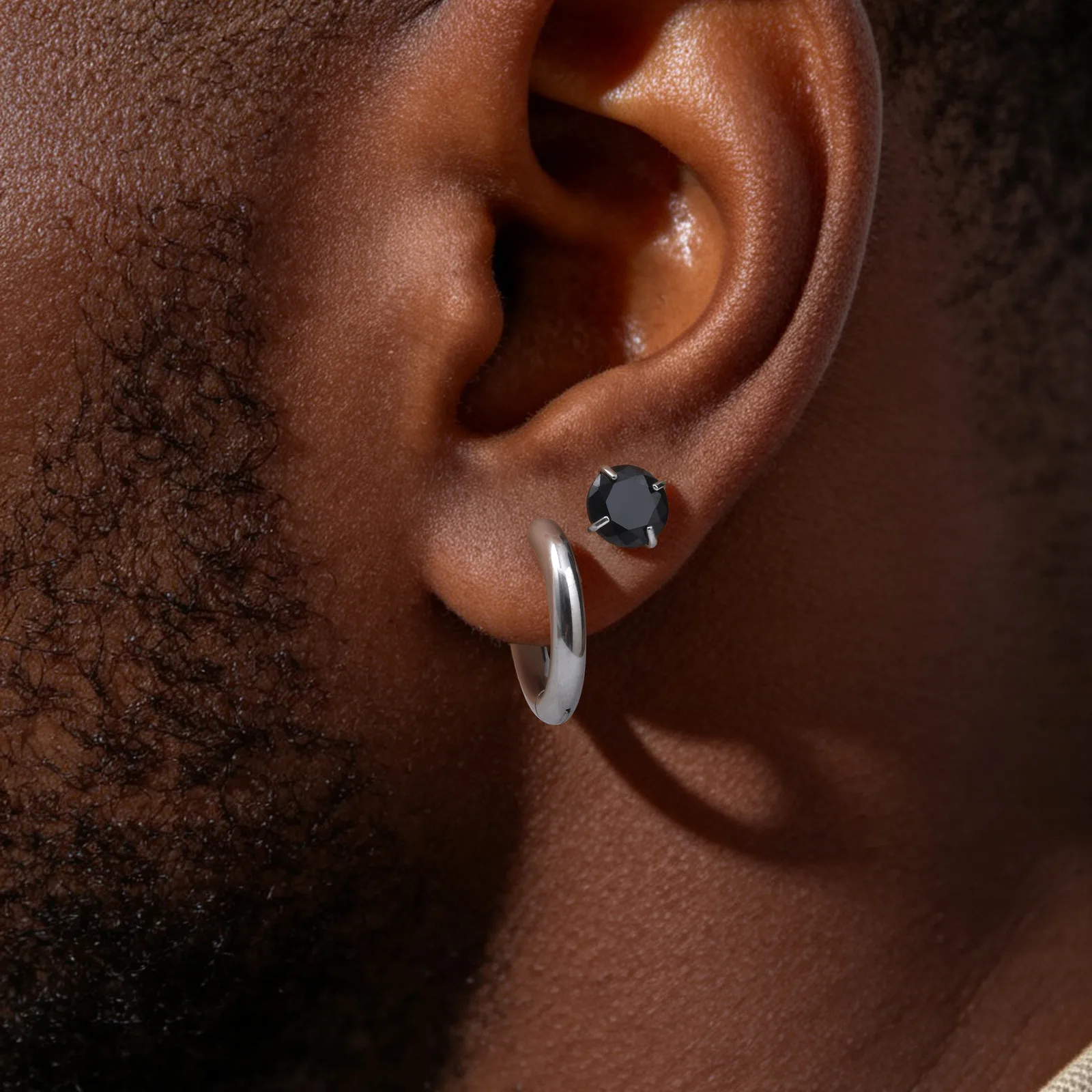 1/2Pairs Men's Stainless Steel Huggie Hoop Earring,Anti Allergy Blue Zircon Stud Earring,Piercing Body Jewelry