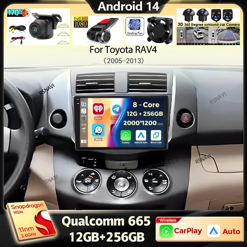 

Android 14 Carplay Car Radio For Toyota RAV4 Rav 4 2005 2006 2007 - 2013 Navigation GPS Multimedia Player stereo wifi+4G BT DSP