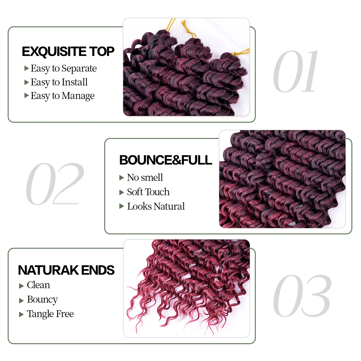 Extensions Capillaires Synthétiques Bouclées au Crochet, Cheveux Tressés, Vague Profonde, Ombré, 22 Pouces