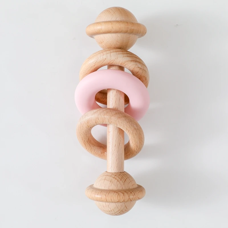 BPA-freie Babyspielzeuge Holzrasseln Silikon-Ringrasseln und Mobiles für Babys 0–12 Monate Sensorische Spielzeuge Holzbeißring Babygeschenke – Detail 7