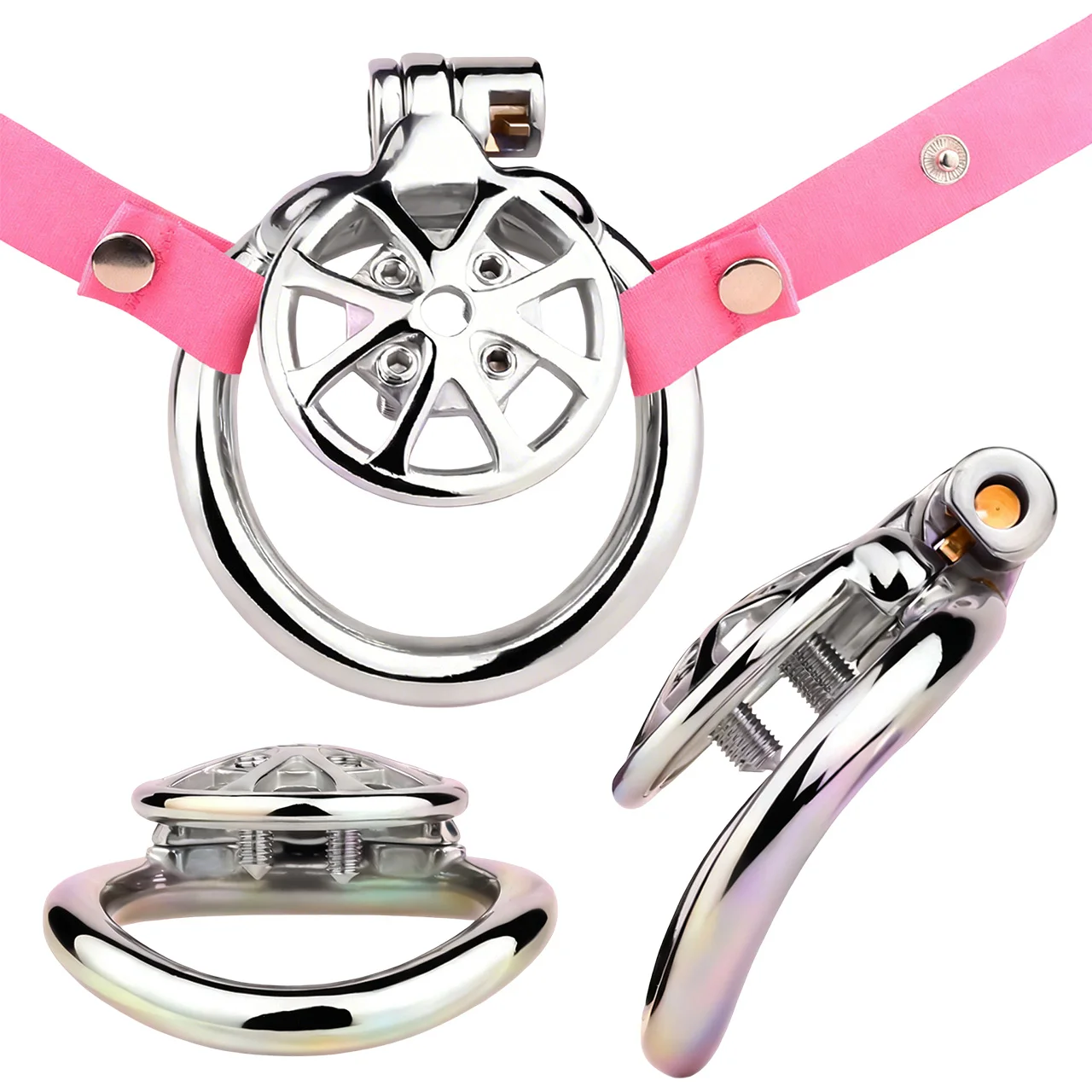 FRRK Metal Mirror Polished Chastity Lock With Detachable Spike Auxiliary Belt Penis Restraint Device Slave Game Adult Erotic Toy