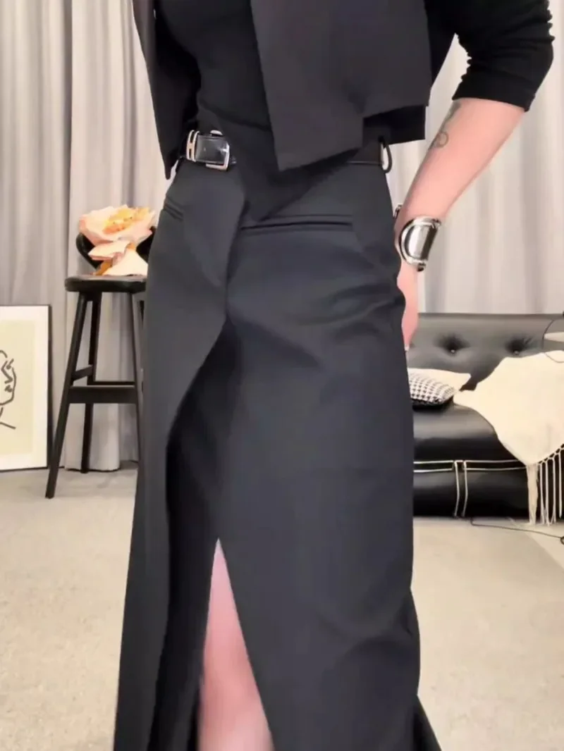 New Autumn Winter Split Suit Skirt Women Fashion High Quality Office Lady Temperament Black Long Blazer Skirts Jupe