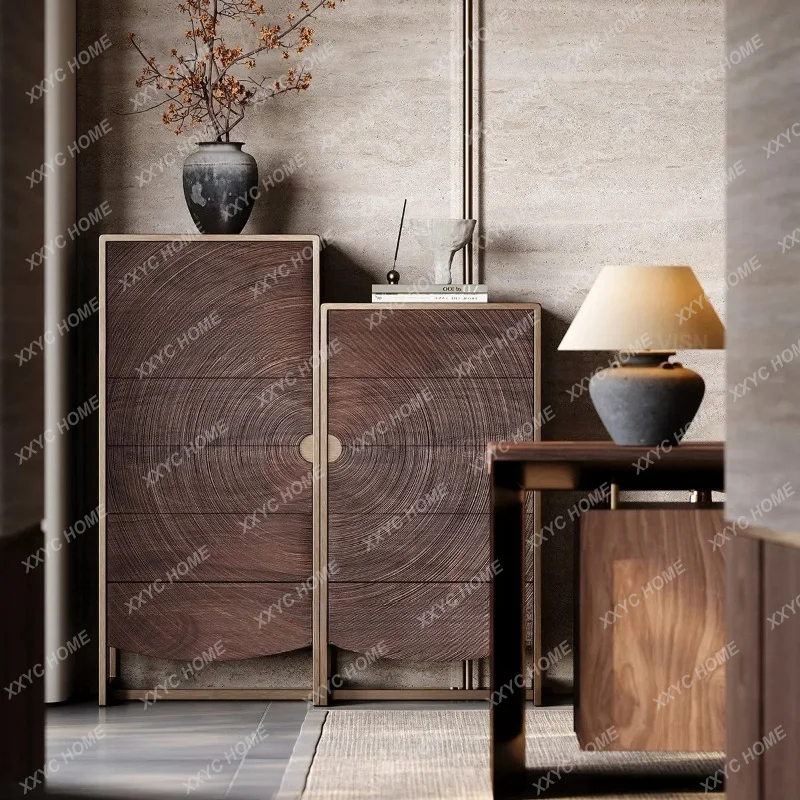 XXModern 5 Drawer Dresser Solid Wood Carved Storage Cabinet for Living Room Hallway Entryway Furniture