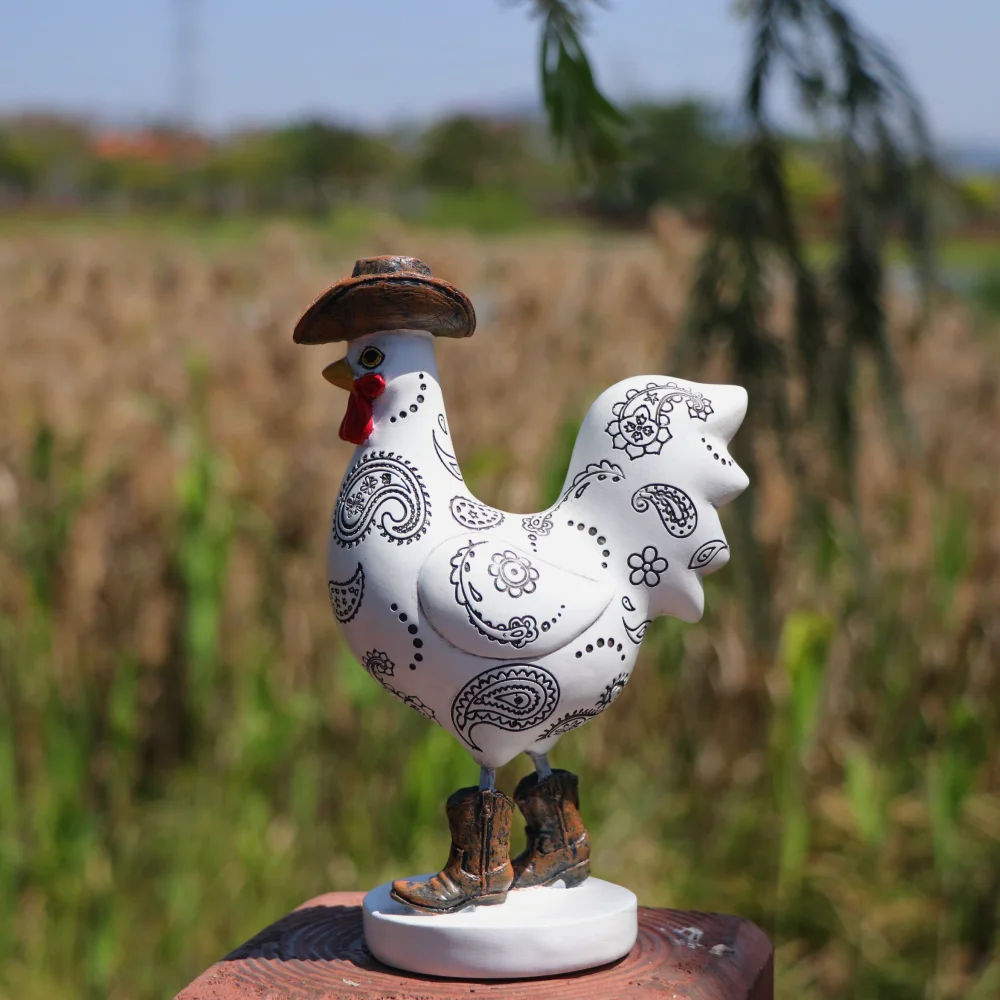 Kreative Hühnerfigur Garten- und Hofdekorationen Kleine Statue Amerikanischer Cowboy-Hahn Skulptur Wohndekor Kunstharz-Handwerk – Detail 5