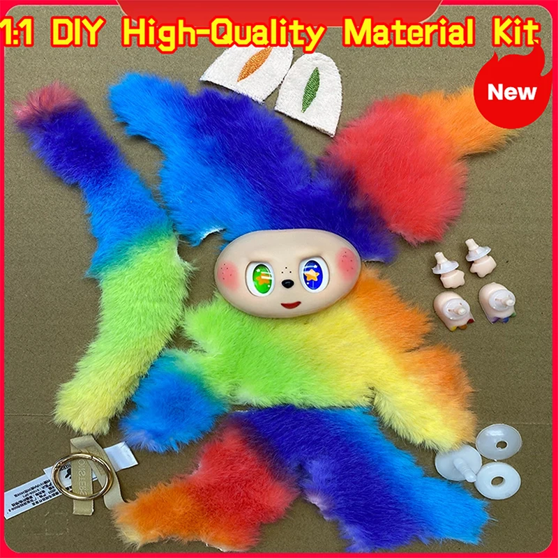 High-Quality DIY 1:1 Material Kits Rainbow-Colored Tie-Dyed Plush Fabric Handmade Plush Toy Gift Doll Angel Pendant Accessories
