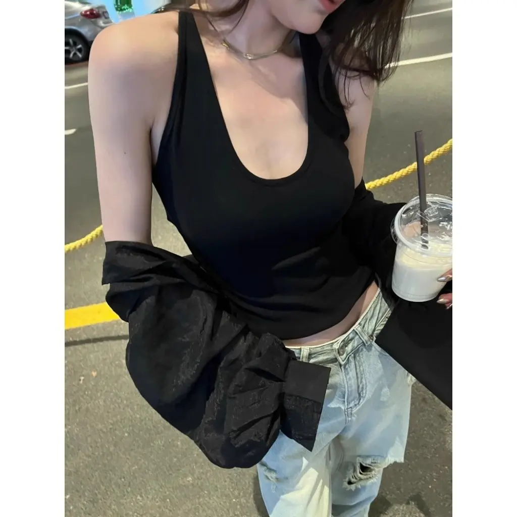 

Women's Slim-Fit U-Neck Camisole Vest Spring/Summer Inner Base Layer Breast Cover Top by American Spice Girl