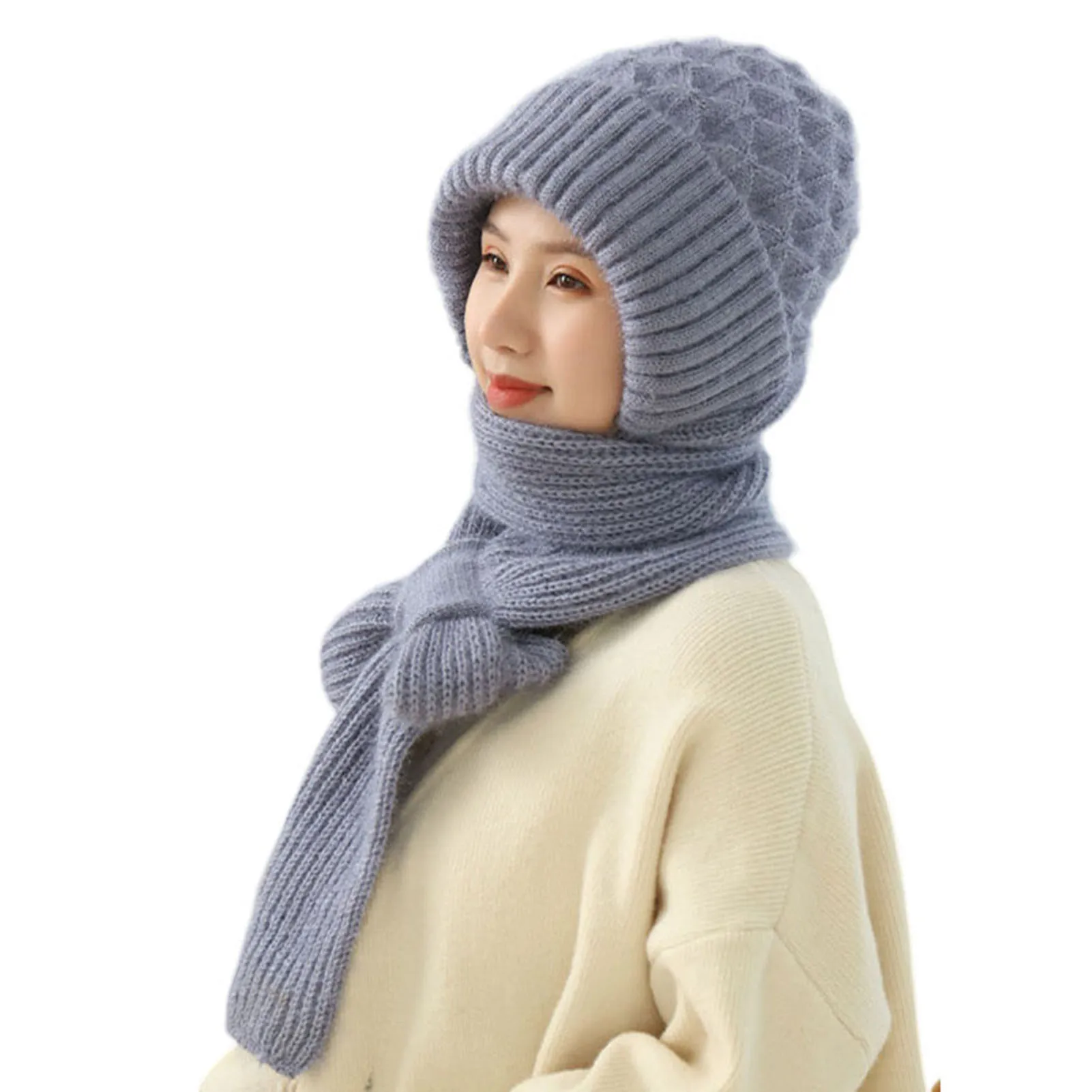 

Knited Scarf One Piece Hat Windproof Winter Knitting Thick Warm Ear Guard Hat for Woman Girs Winter Outdoor Use