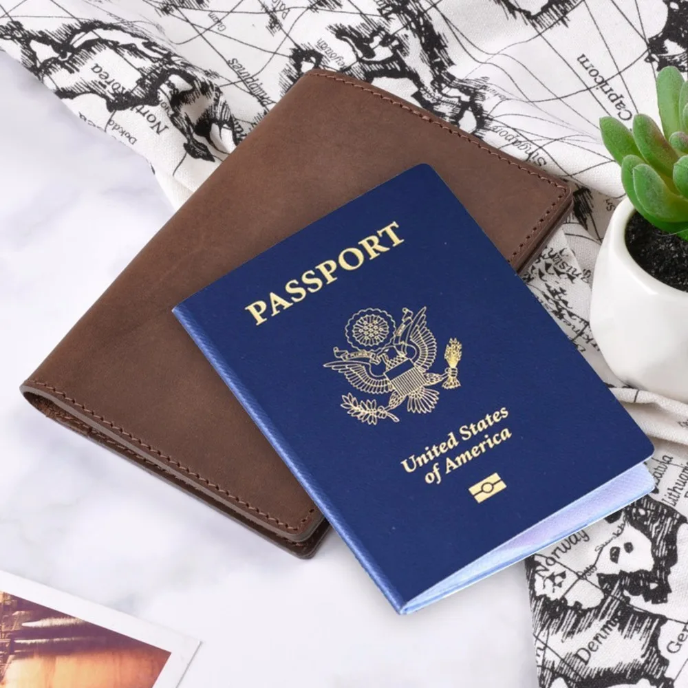 Couverture de passeport en cuir véritable, étui solide pour carte d'identité de crédit, porte-cartes d'affaires, portefeuille de voyage unisexe, sensation cirée, nouveautés