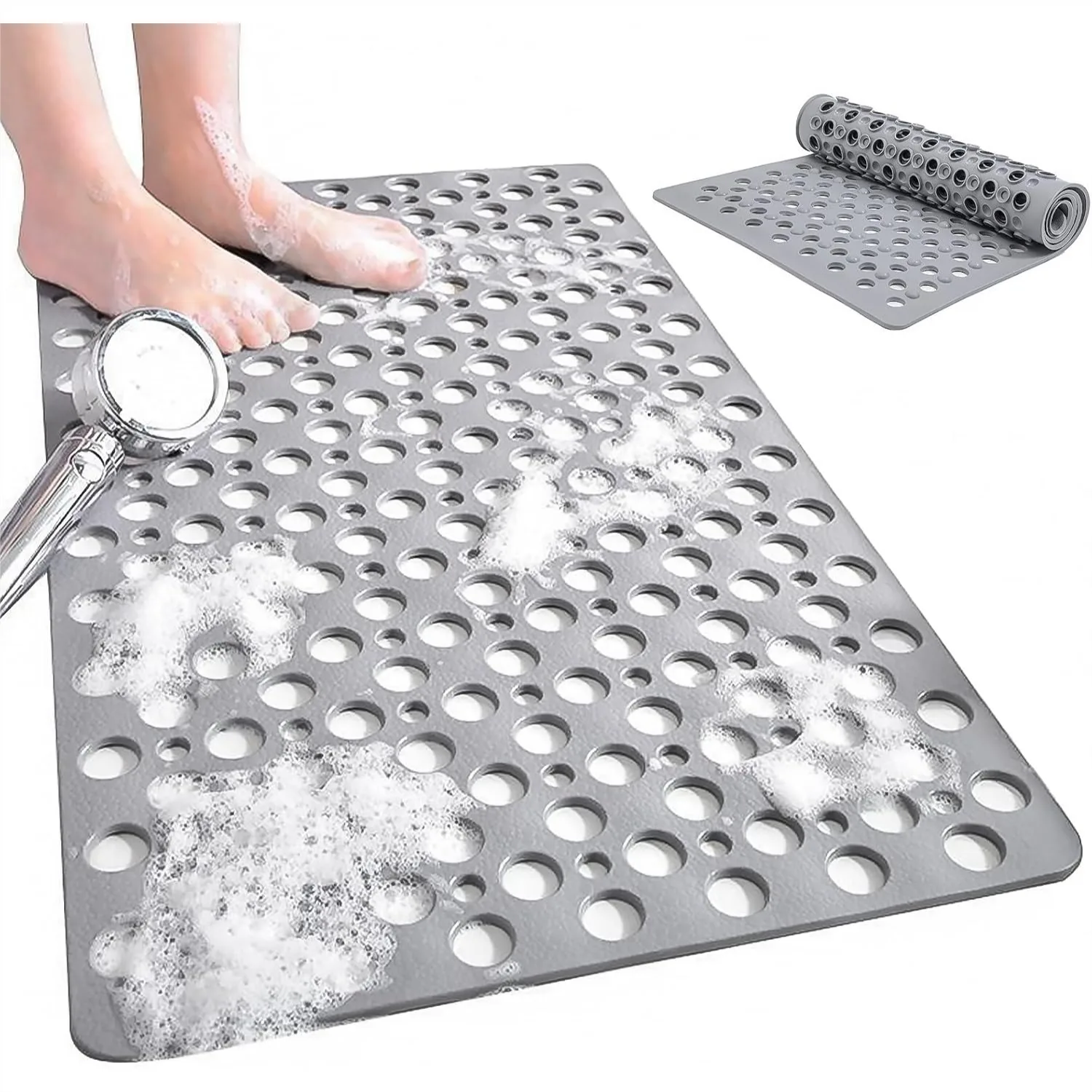 

Non Slip Bathtub and Shower Mat, 30x17in Soft TPE Bath Mat with Suction Cups & Big Drain Holes, Machine Washable, Quick Dry,