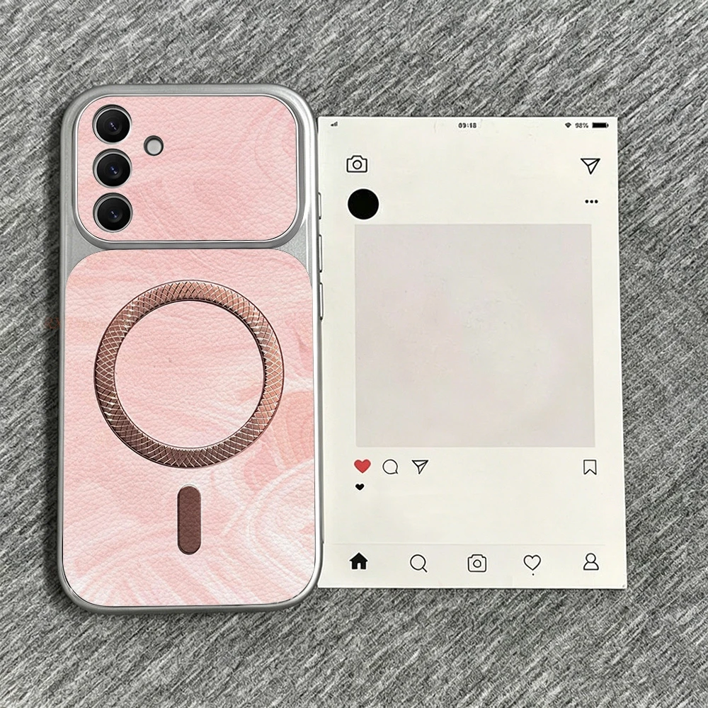 Pink Leather Texture Phone Case For Samsung S26 Ultra A56 S26 Plus S26 A36 S25 S24 S23 Ultra A55 A57 TPU Back Cover With Lanyard