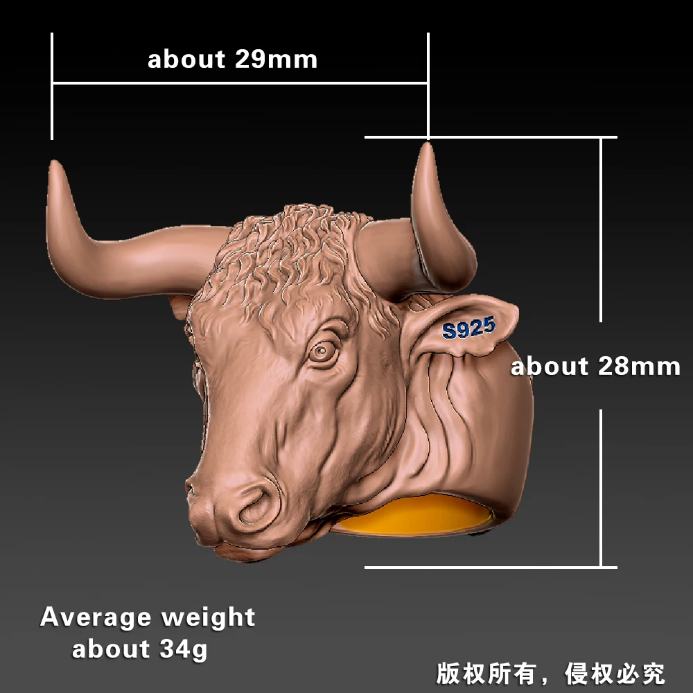 

Кольцо из стерлингового серебра 925 пробы с буйволом, байкерское кольцо в стиле панк с диким быком, TK394, открытое, размер США 8 ~ 15
