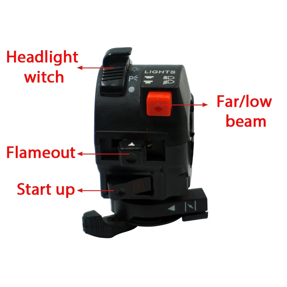 

Переключатель на руле квадроцикла 22 мм, переключатель Kill/Start/Light/Ditch в сборе для квадроцикла Pit Dirt Bike объемом 50-125 куб.см, левый переключатель