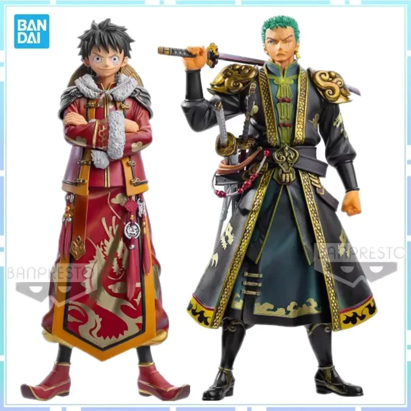 Bandai Original Anime one piece Figure DXF Monkey D. Luffy Roronoa Zoro Action Figure Toys For Kids Gift Chinese style Model