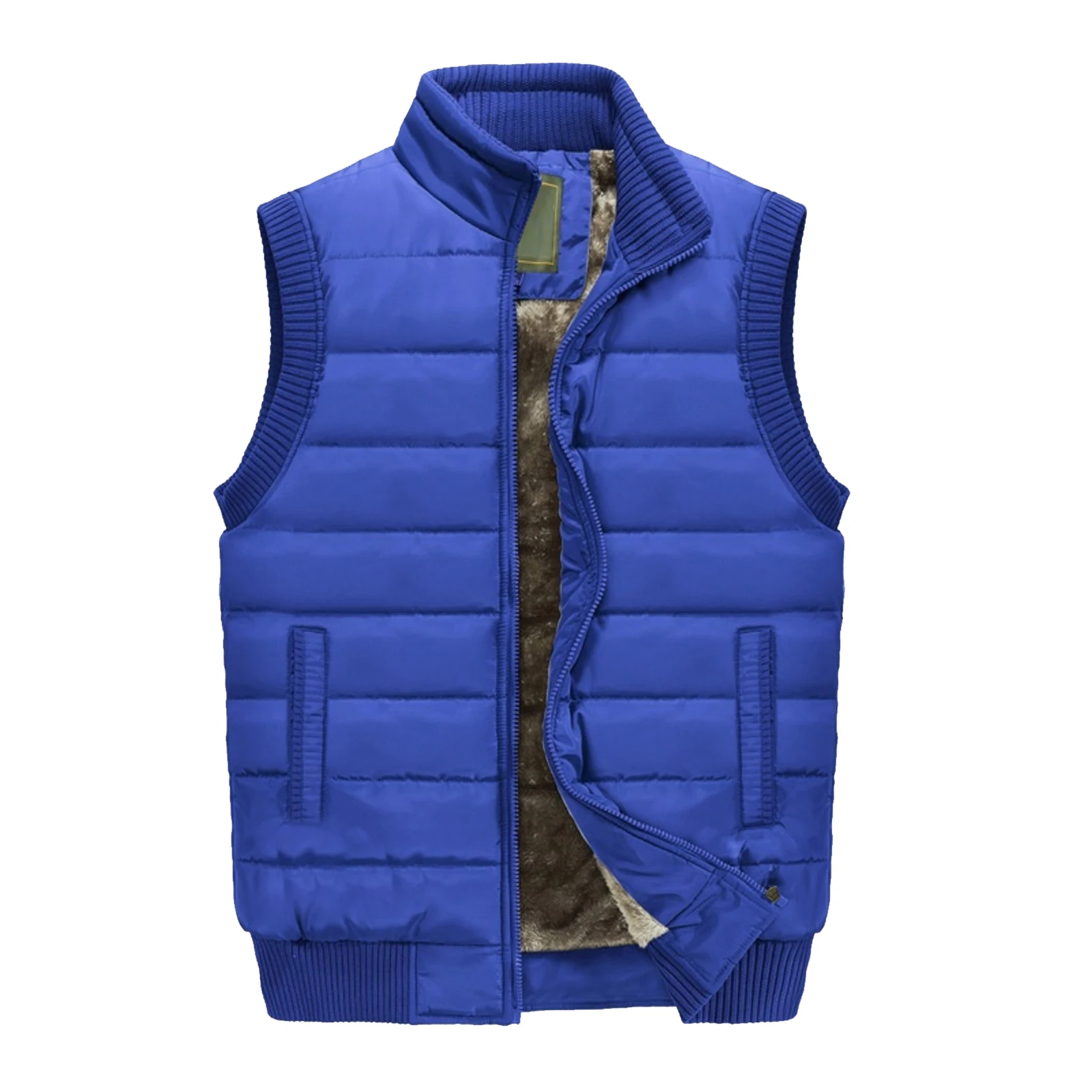 

Stand Up Collar Zipper Vest Solid Color Velvet Warm Vest Men'S Casual Sleeveless Vest Winter Outdoor Warm Vest Jacket