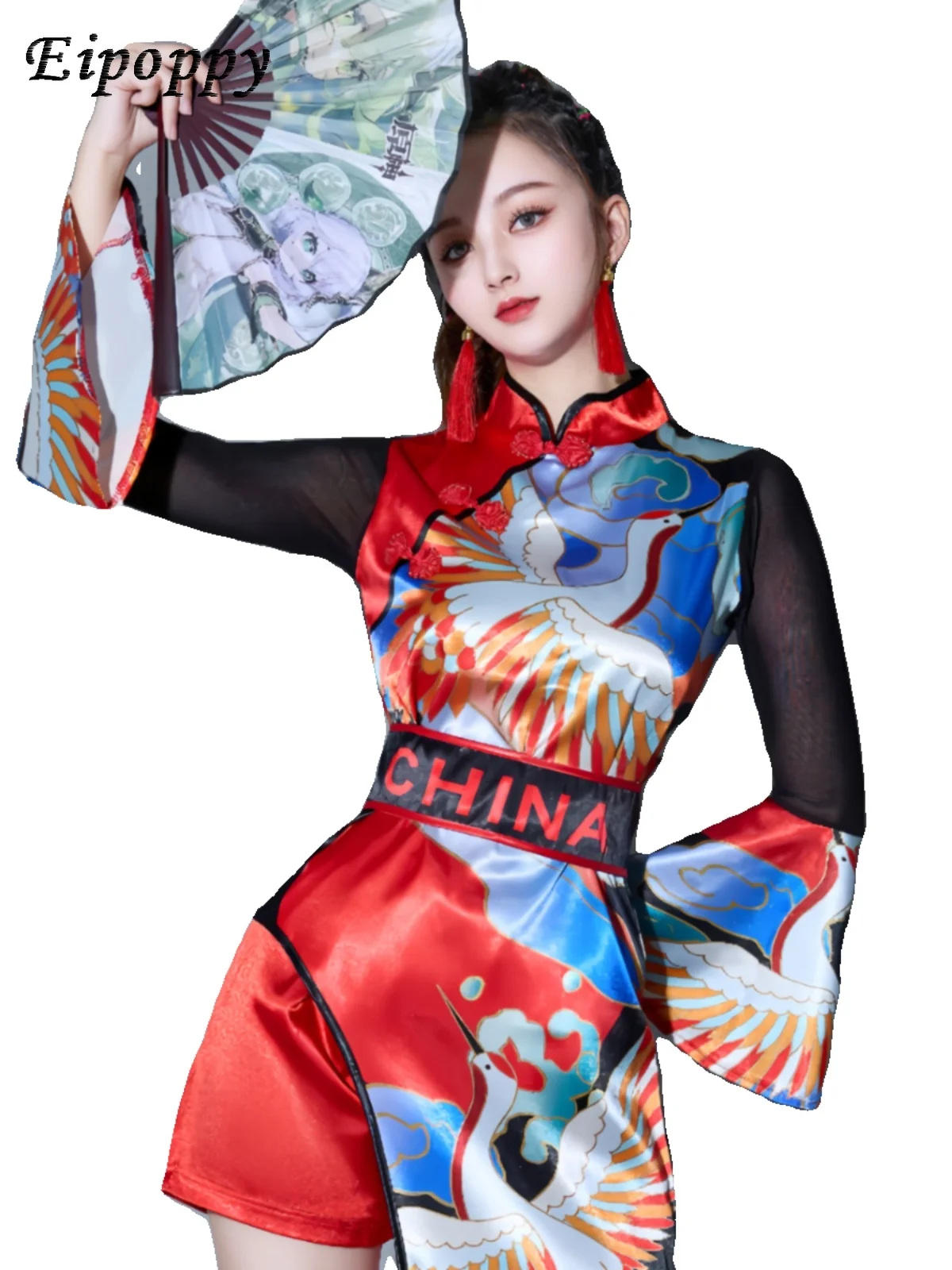 Jazz Dance Costume Chinese Style Hip Hop National Style Modern Dancing Dress Cheongsam Drum-Playing Costume