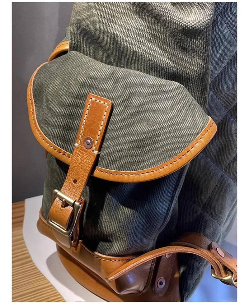 Vintage high-quality canvas genuine leather men women backpack outdoor travel designer luxury handmade large capacity schoolbag